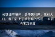 关键细节曝光：关于黑料网、黑料入口，我们补上了被忽略的说明 一眼看清来龙去脉