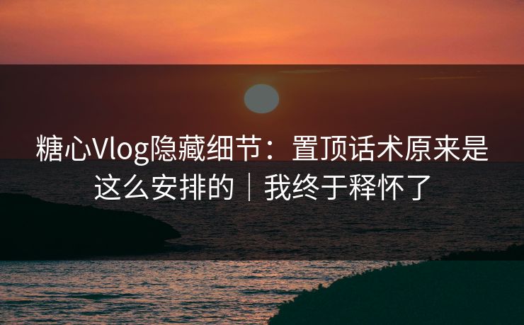 糖心Vlog隐藏细节：置顶话术原来是这么安排的｜我终于释怀了