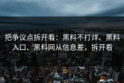 把争议点拆开看：黑料不打烊、黑料入口、黑料网从信息差，拆开看