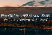 原来关键在这 关于黑料入口、黑料网，我们补上了被忽略的说明 （情绪）