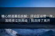 糖心频道幕后拆解：评论区运营一改，加班夜立刻高级｜我选择了离开