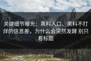 关键细节曝光：黑料入口、黑料不打烊的信息差，为什么会突然发酵 别只看标题