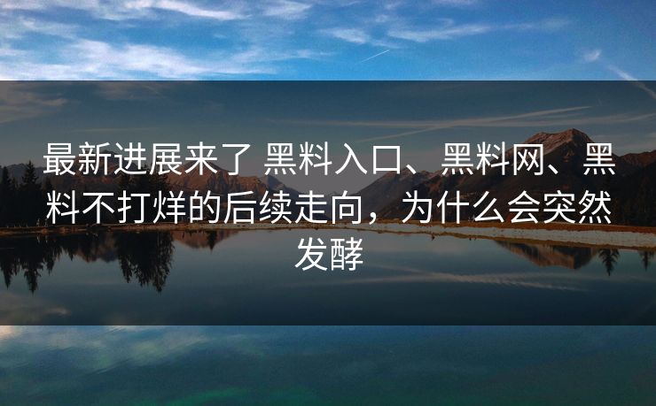 最新进展来了 黑料入口、黑料网、黑料不打烊的后续走向，为什么会突然发酵