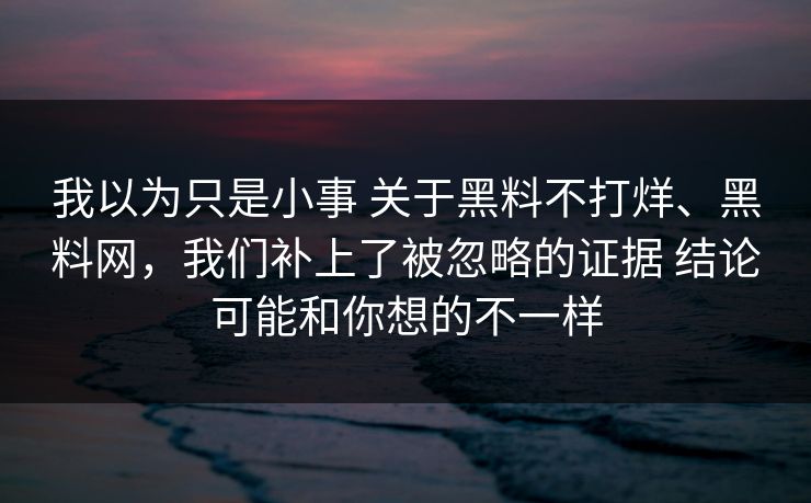 我以为只是小事 关于黑料不打烊、黑料网，我们补上了被忽略的证据 结论可能和你想的不一样