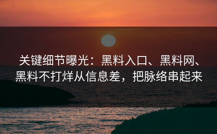 关键细节曝光：黑料入口、黑料网、黑料不打烊从信息差，把脉络串起来