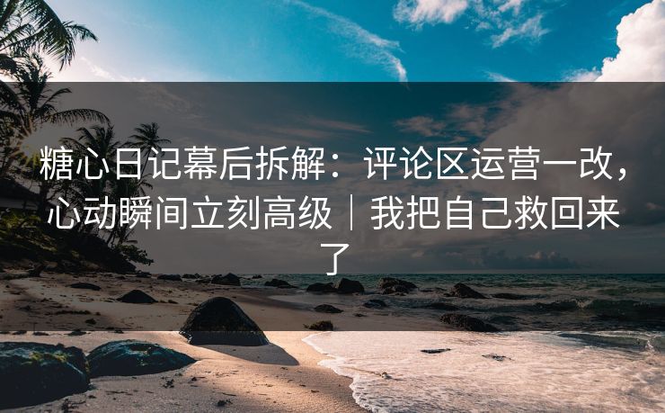 糖心日记幕后拆解：评论区运营一改，心动瞬间立刻高级｜我把自己救回来了