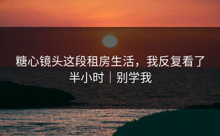 糖心镜头这段租房生活，我反复看了半小时｜别学我