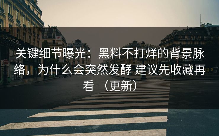 关键细节曝光：黑料不打烊的背景脉络，为什么会突然发酵 建议先收藏再看 （更新）